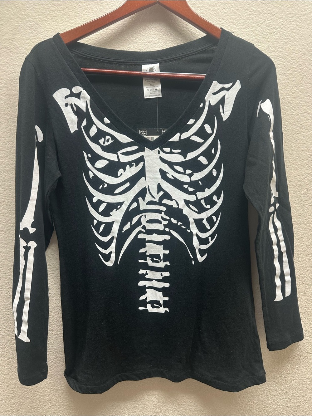 Spirit Black Long Sleeve Tee with White Skeleton Print